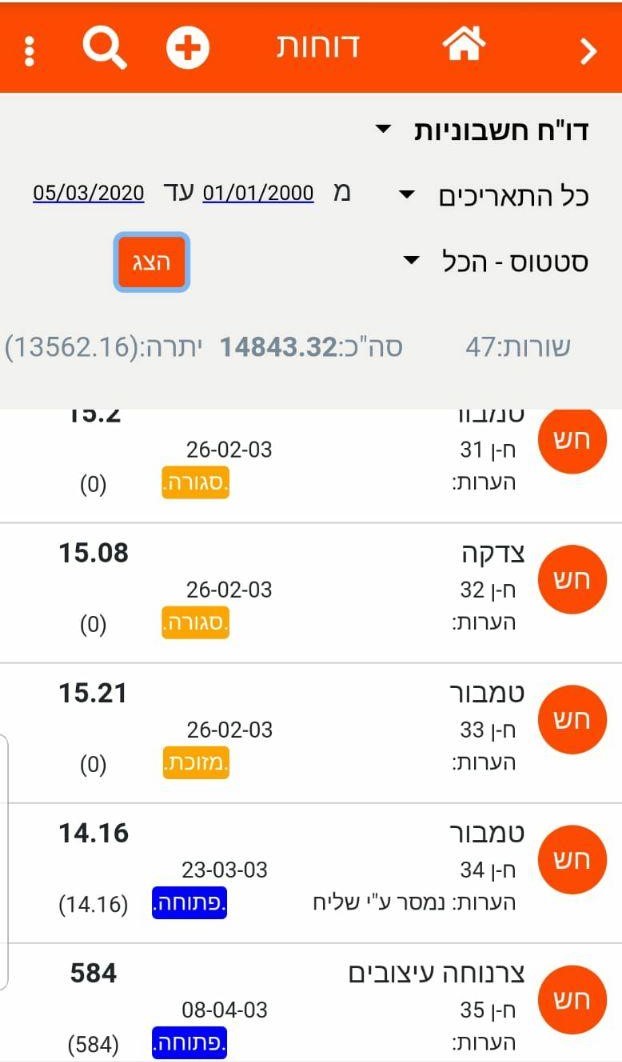 דוח חשבוניות
